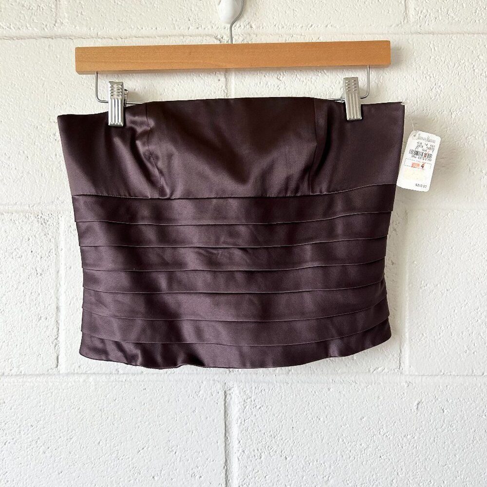 Kay Unger Strapless Pleated Satin Bustier Top in Dark Brown